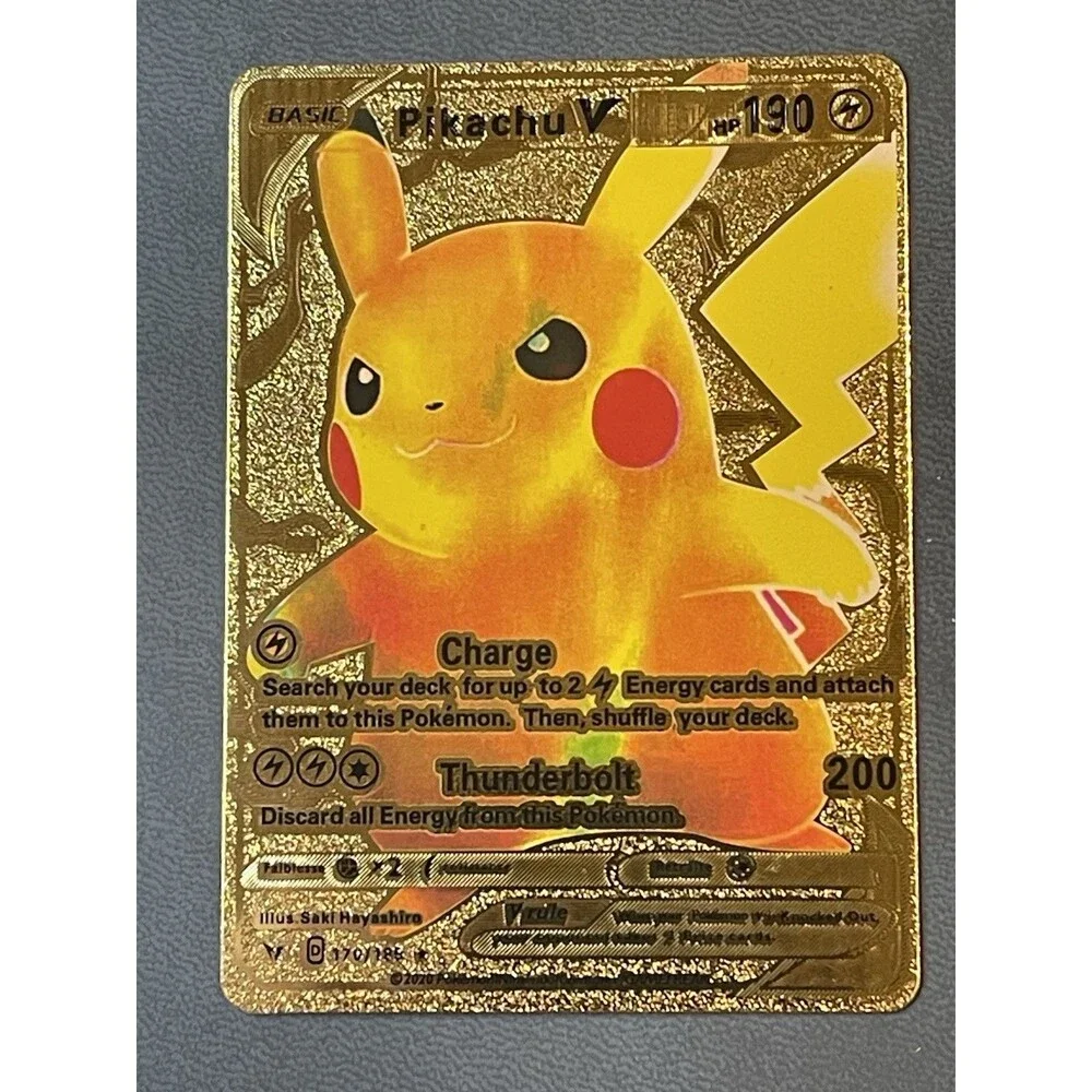 Pokemon Pikachu Rainbow Gold Full Art Fan Art Novelty Card Lot (5) VMAX Tag Team